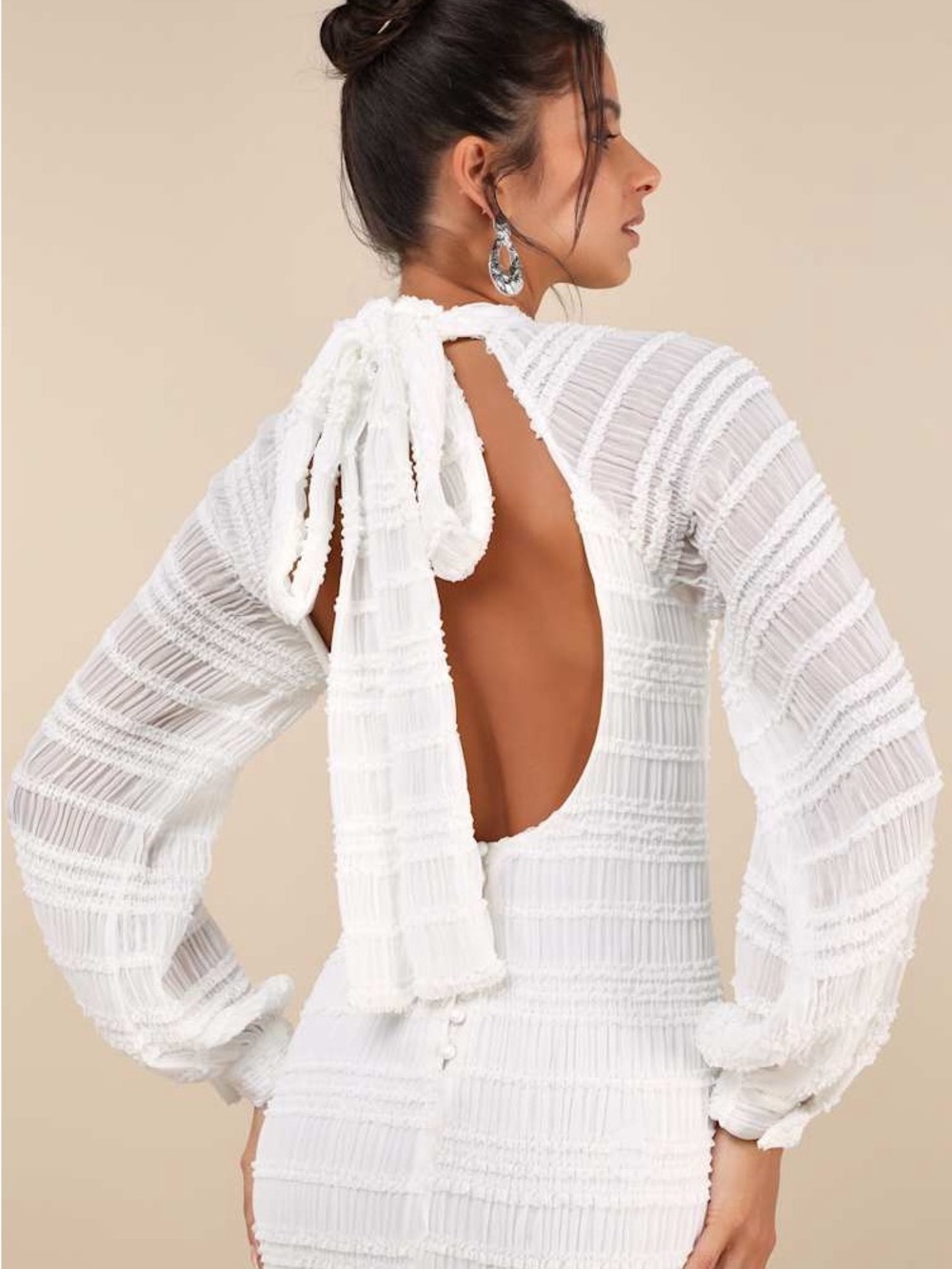 Lulus Exemplary Romance White Textured Backless Trumpet Maxi Dress XS NWT - Picture 6 of 11